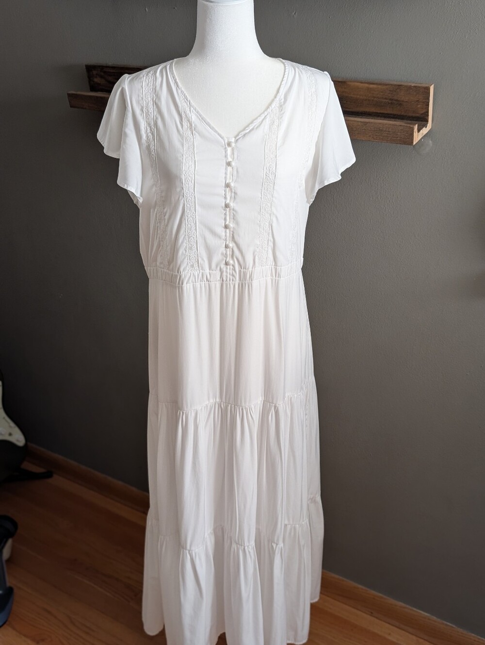 Vintage White Tiered Maxi Dress Cottagecore Coastal Grandmother Size L